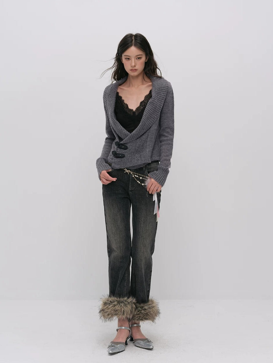 Layered Collar Knit Cardigan