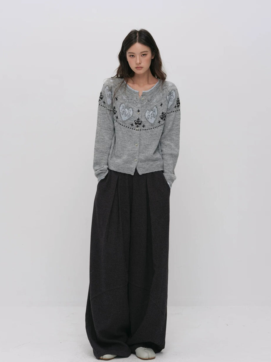 Gray Fair Isle Knit Cardigan