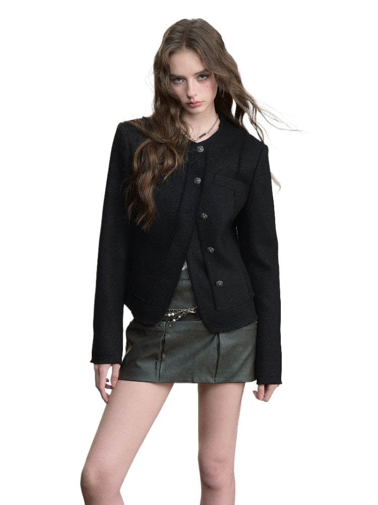 Black Wool Short Blazer Jacket