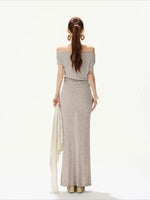 Gray Tie-Waist Knit Top & Skirt Set