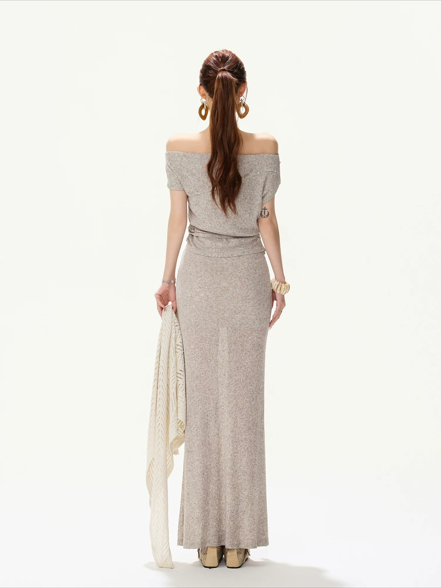 Gray Tie-Waist Knit Top &amp; Skirt Set