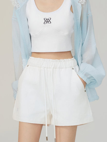 Lace-Trimmed and Tied Shorts