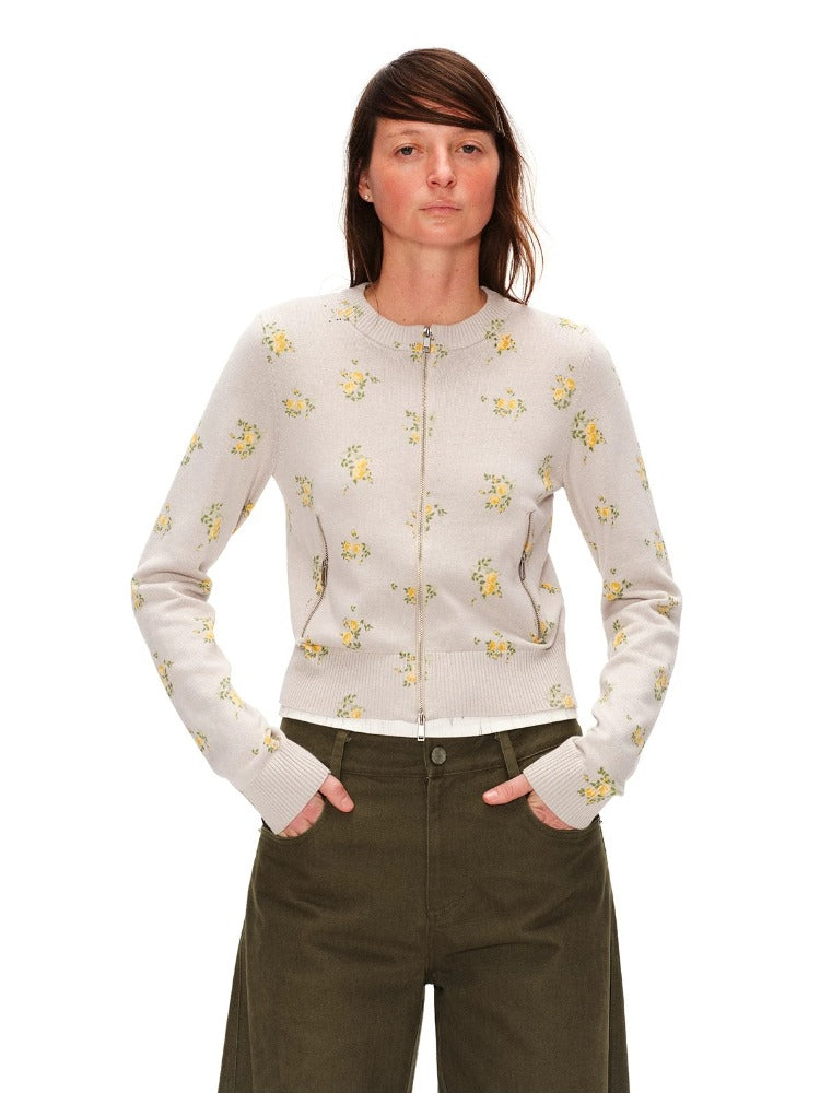 Floral Zip Knit Cardigan