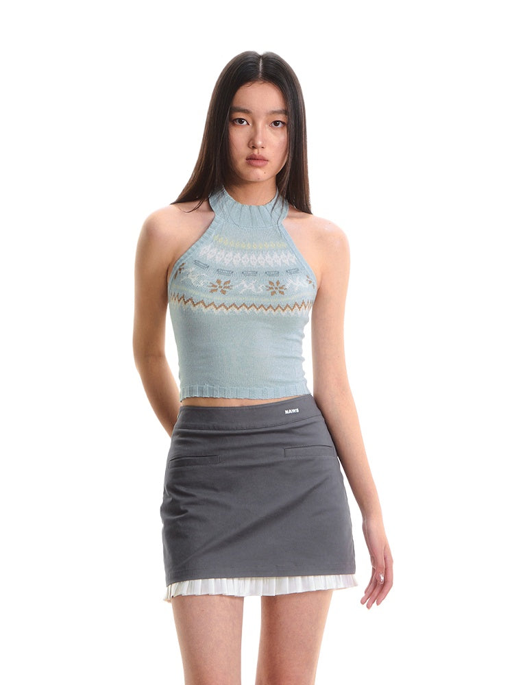 Fair Isle High-Waist Backless Top