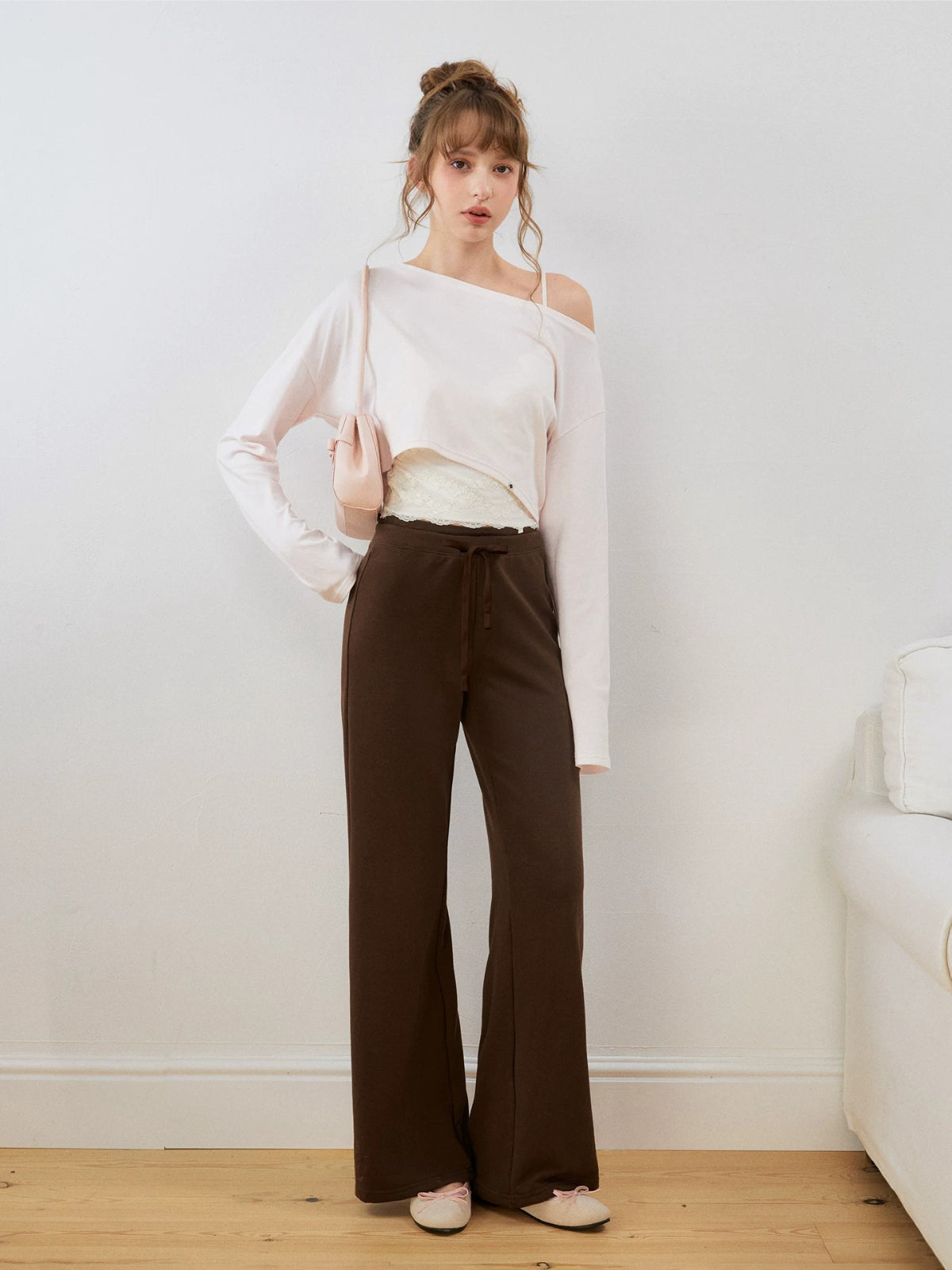 Off-Shoulder Cropped Sweatshirt Set