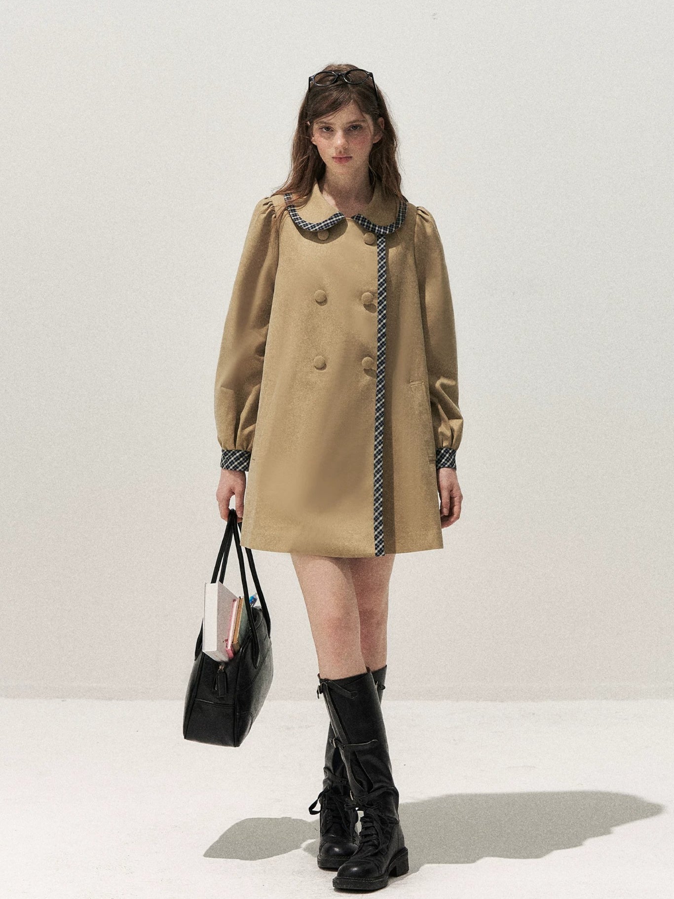 Plaid Peter Pan Trench Coat