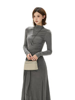 Gray Tie Detail High Neck Knit Dress