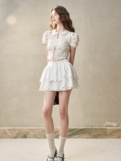 Flower Embroidered Lace Waist Skirt