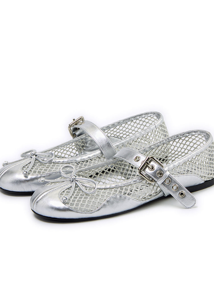 Fishing Net Woven Flat Mary Jane Shoes