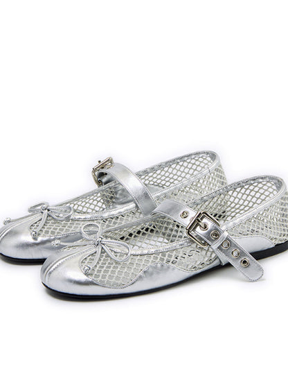 Fishing Net Woven Flat Mary Jane Shoes