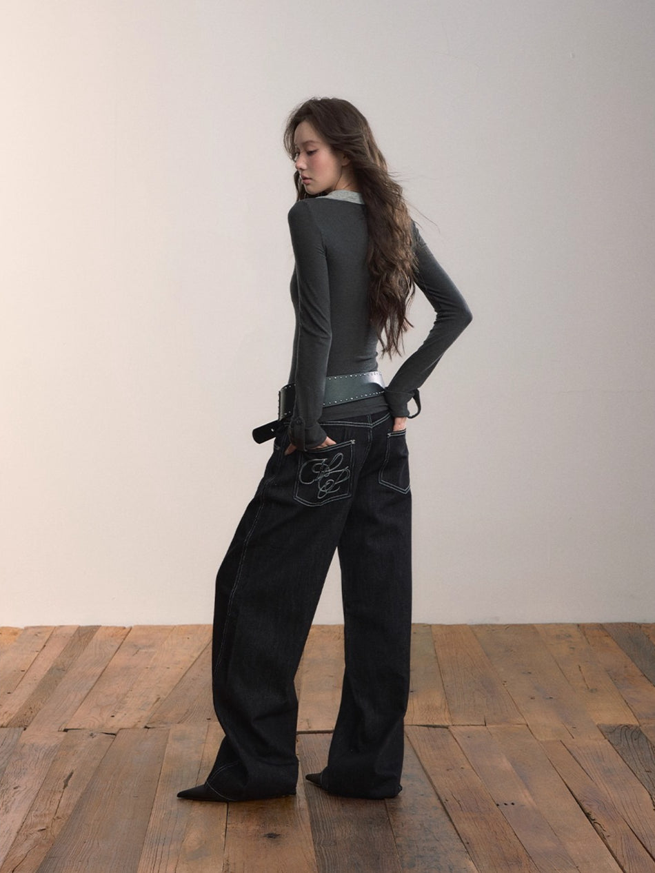 Original Wash Casual Wide-Leg Jeans