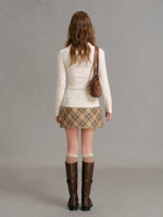 Oat Cookie Plaid A Line Mini Skirt