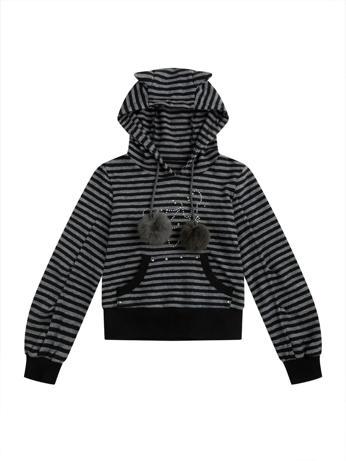 Striped Cat Ear Knit Hoodie