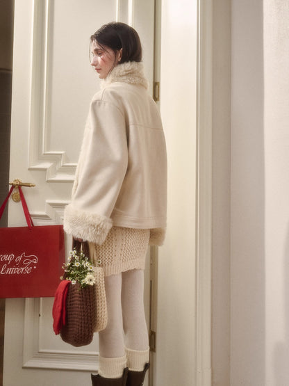 Travel Plan Shearling Fleece-Lined Stand Collar Jacket