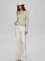 Lyocell Wool Pleated Beaded Tee