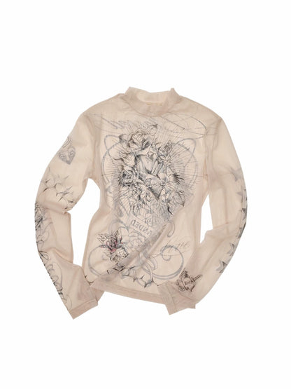 Tattoo Mesh Long Sleeve Top