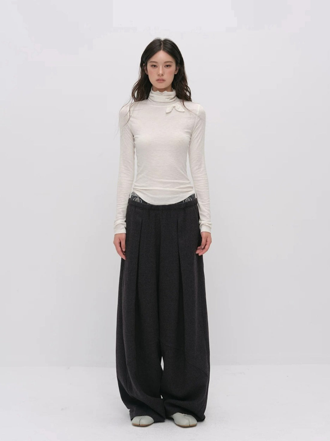 Bowknot Turtleneck Wool Top