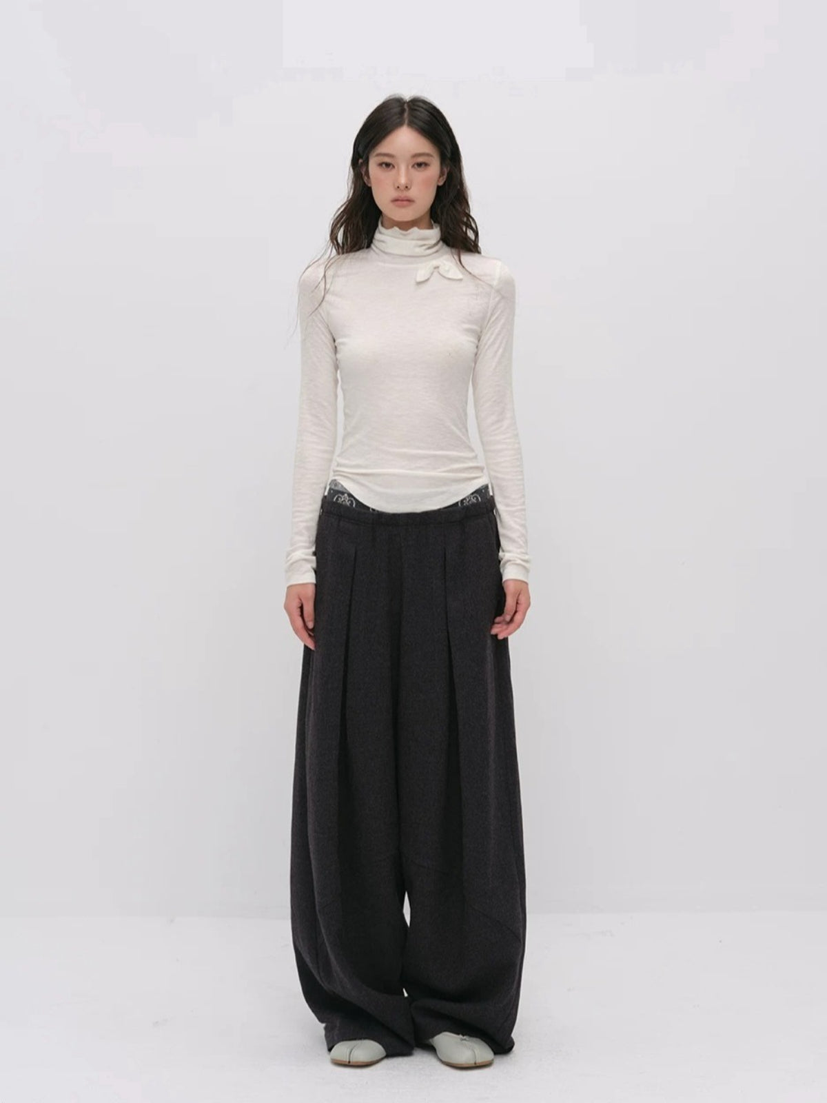 Bowknot Turtleneck Wool Top