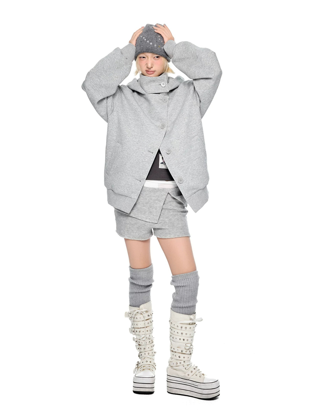 Academy Button Cropped Hoodie