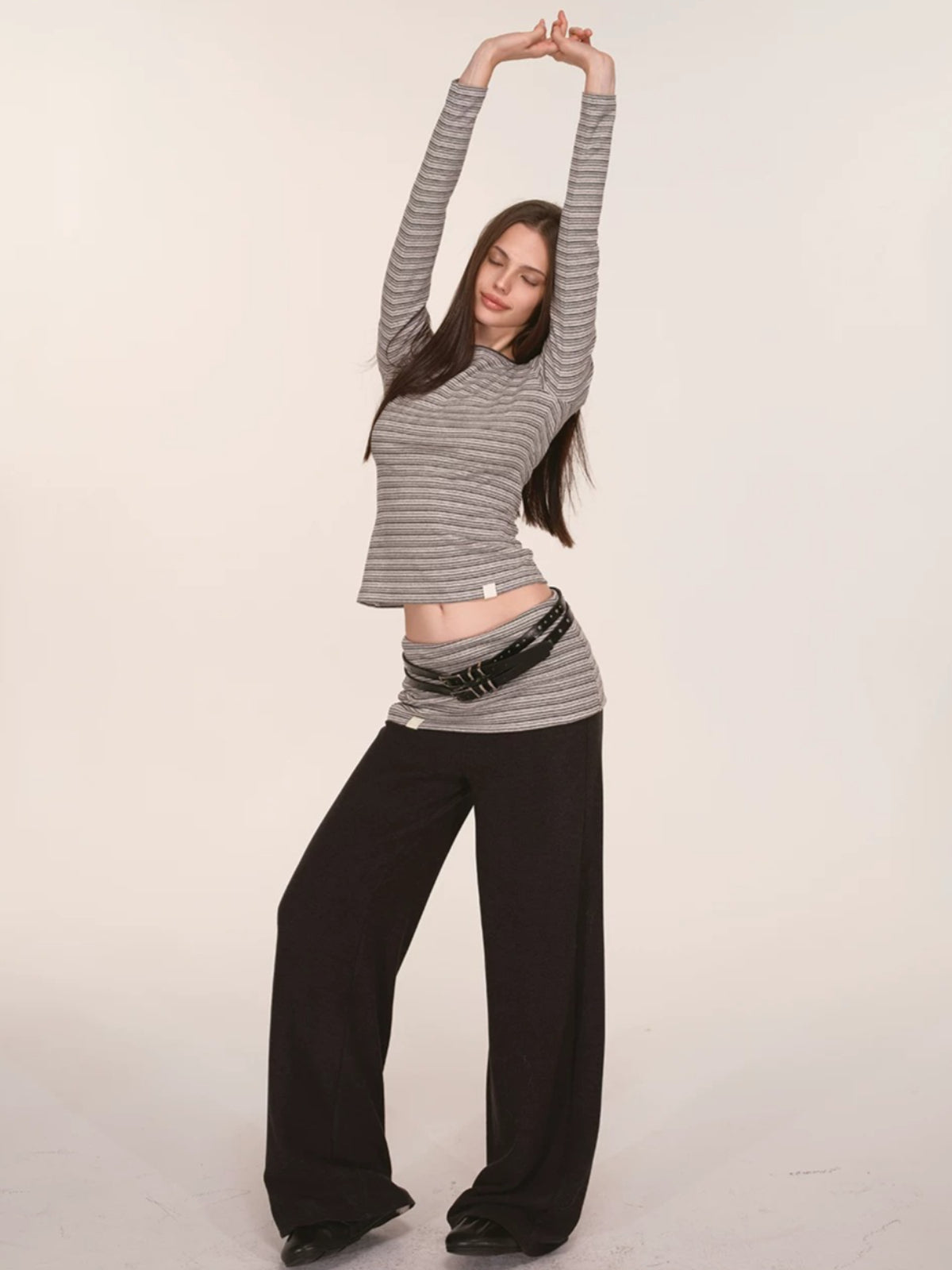 Contrast Striped Waist Wide-Leg Pants