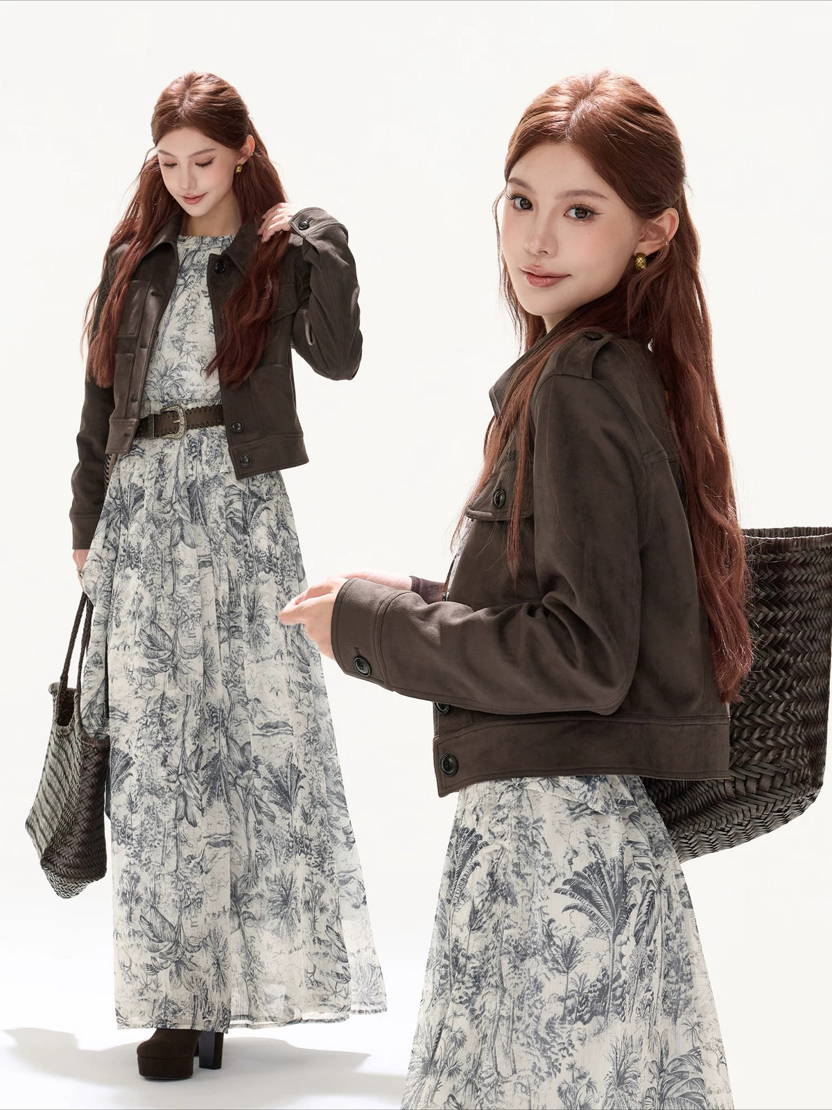 Vintage Suede Collared Cropped Jacket