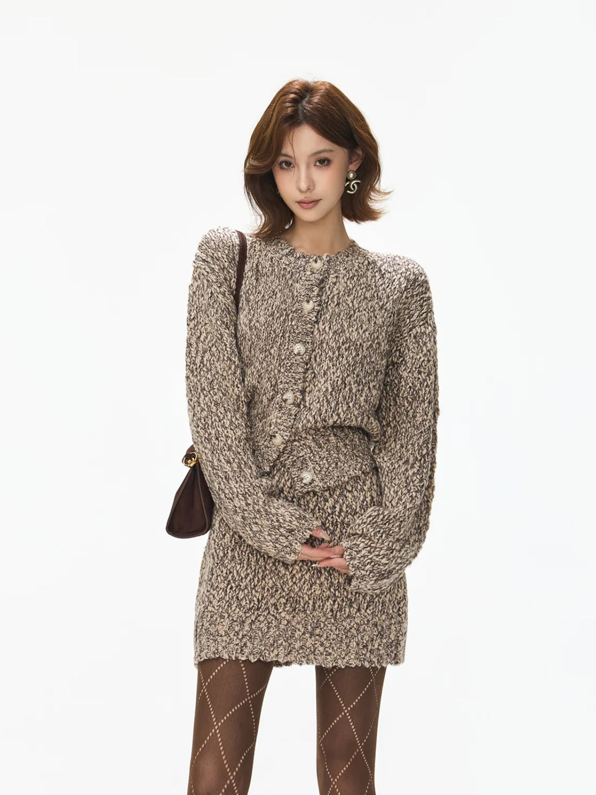 Vintage Wool Knit Cardigan &amp; Skirt Set