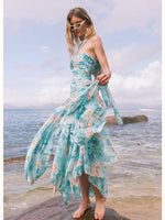 Floral-print Floral Ribbon Neckline Hollow-out Dress