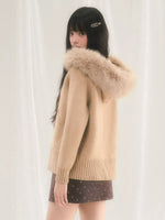 Detachable Fur Collar Knit Cardigan