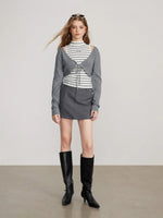 Contrast Stripe Vest Layered Set