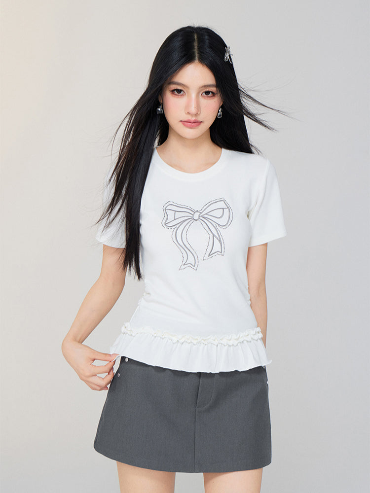 Ballet-style Bow-adorned Short sleeve Top