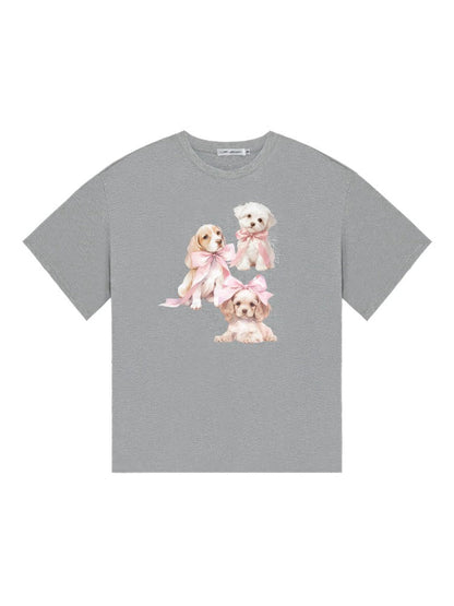 Bowknot Puppy Print Short-Sleeve T-Shirt