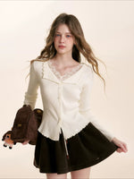 White Lace Trim Knit Cardigan