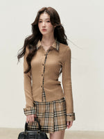 Plaid Trim Cardigan & Mini Skort Set