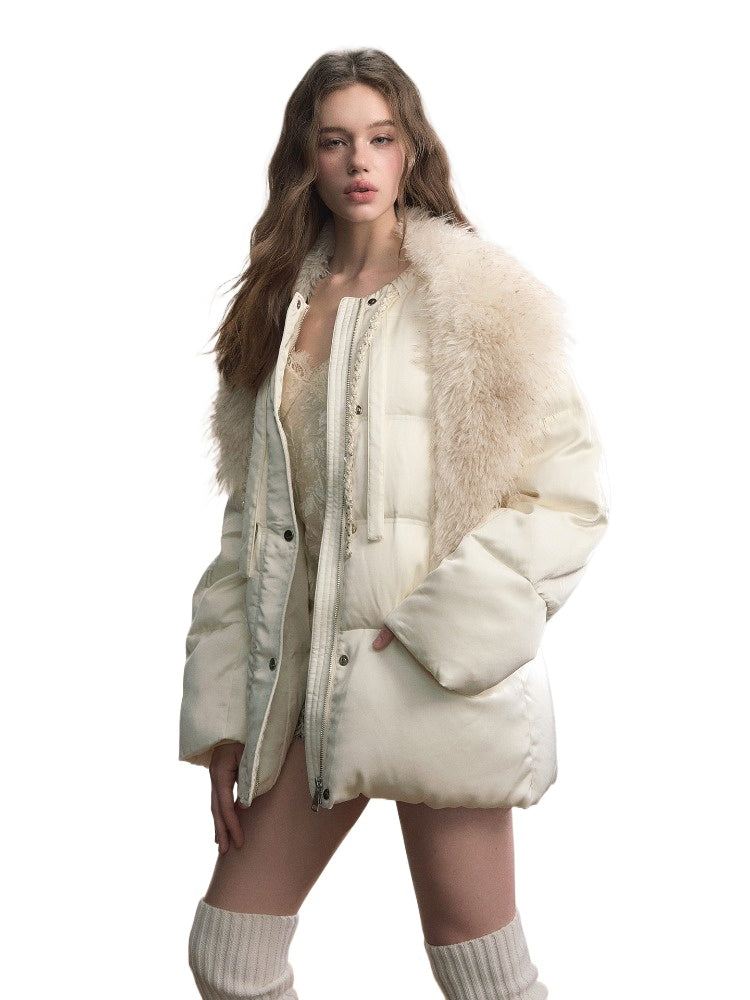 Custom Knit Drawstring White Duck Down Puffer Jacket