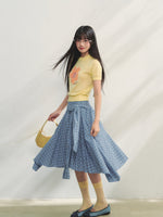 Blue Checkered Irregular Tie-Waist Skirt