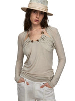 Lyocell Wool Pleated Beaded Tee