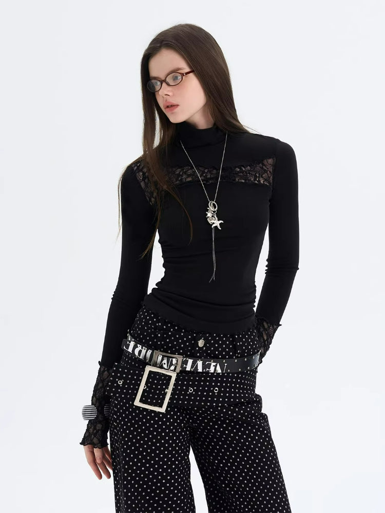 Lace Panel Turtleneck Top