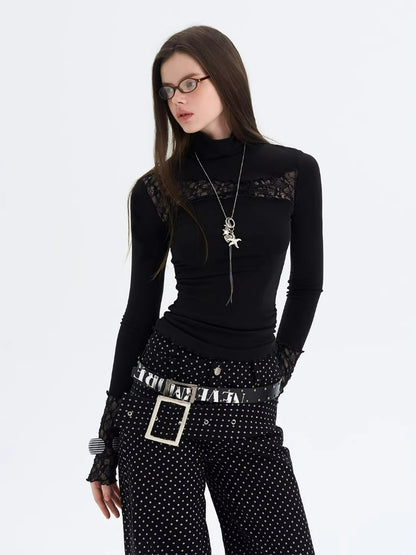 Lace Panel Turtleneck Top