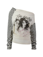 Punk Portrait Stripe Asymmetric Top