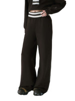 Brown Stripe Contrast Waist Wide-leg Pants