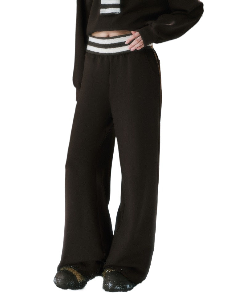 Brown Stripe Contrast Waist Wide-leg Pants