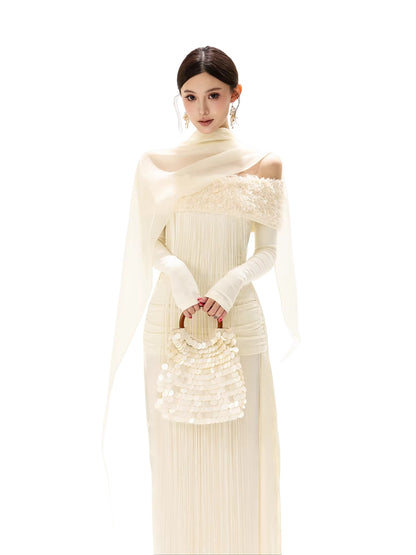 Feather Sequin Off-Shoulder Dress