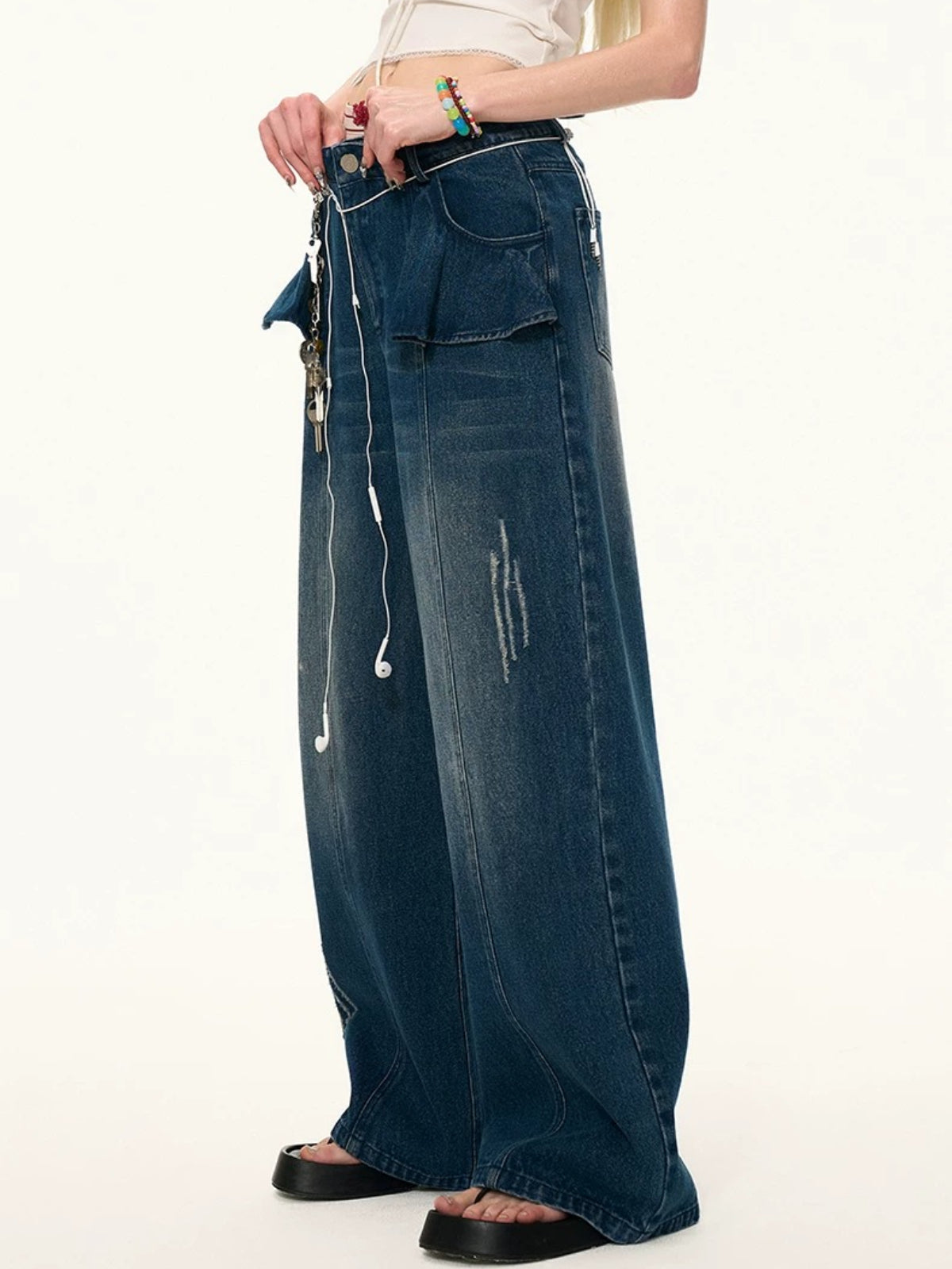 Vintage Ruffle Straight Leg Denim Jeans