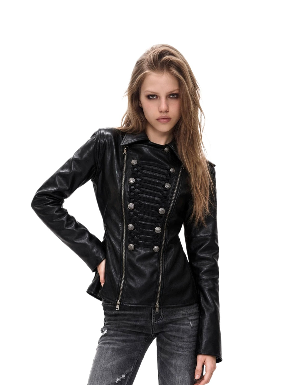 Napoleon Double Zipper Faux Leather Jacket