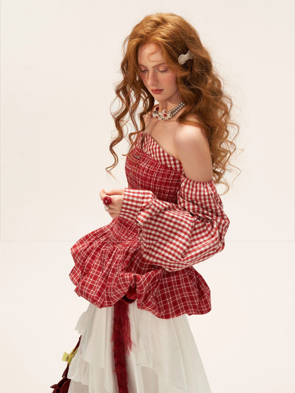 Striped Shirred Bustier Puff Sleeve Dress