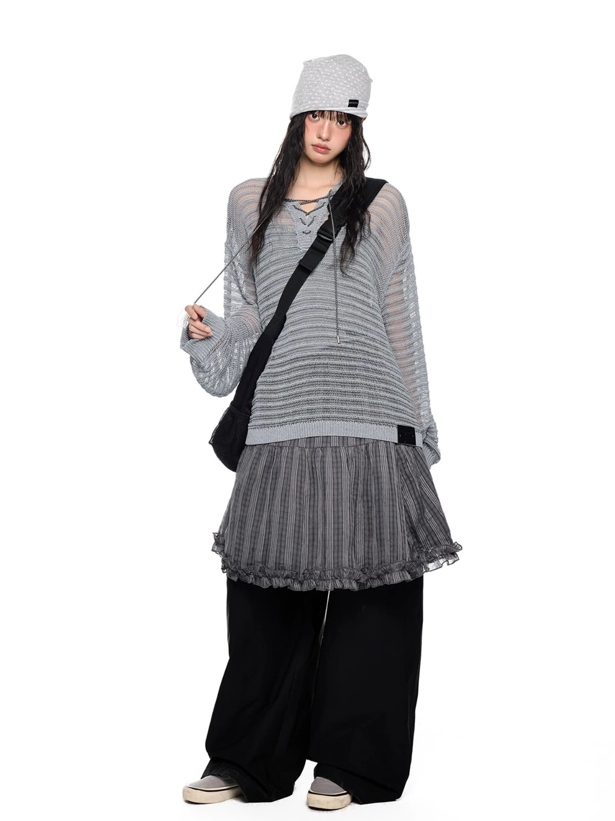 Striped Lace-Up Henley Top