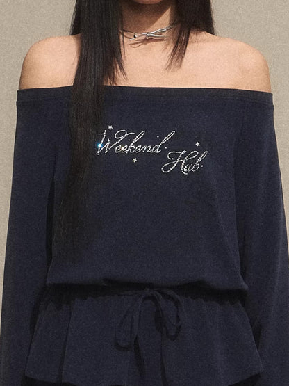 Off-Shoulder Rhinestone Letter Tee