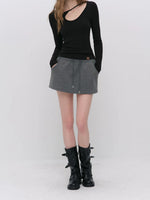 Gray Drawstring Hoodie & Skirt Set