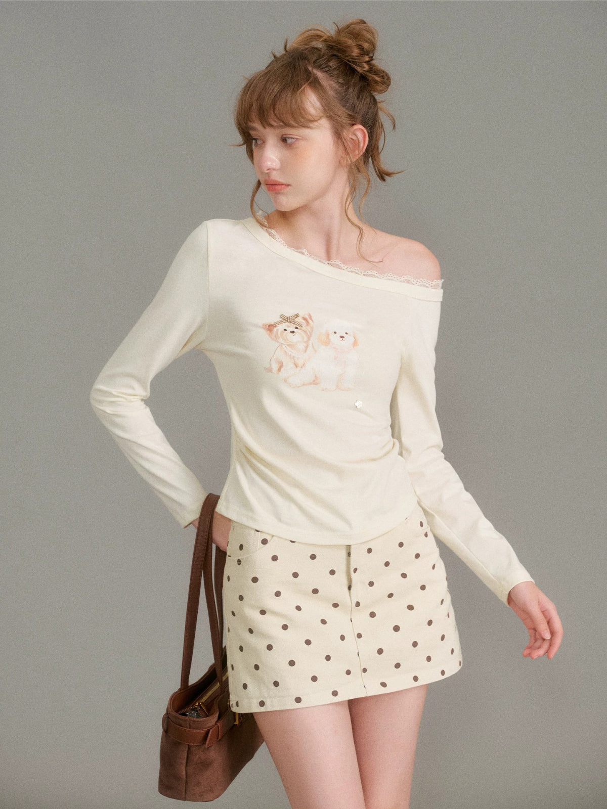 Puppy Print Lace Top