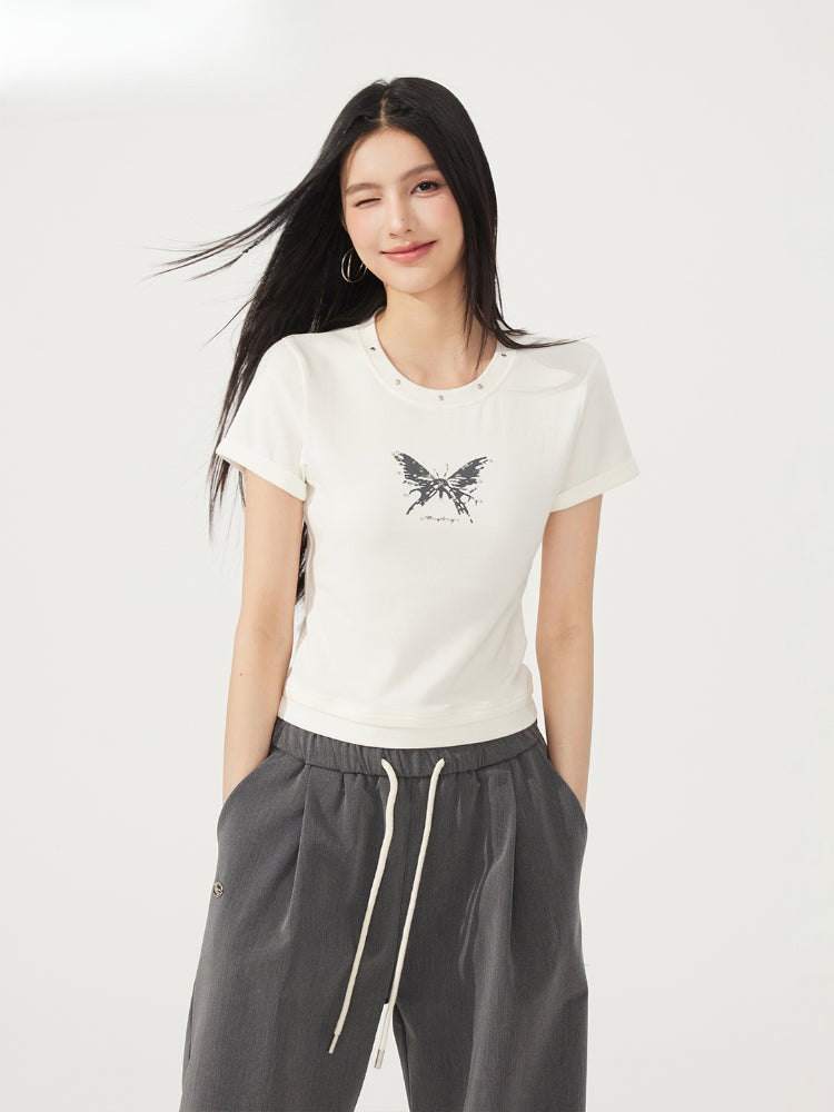 Fake Two-Piece Butterfly Slimming T-Shirt